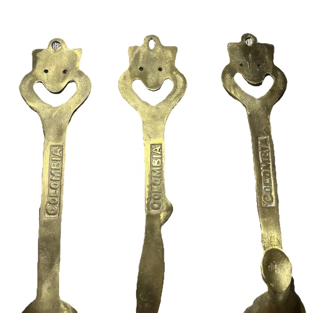 Vintage Brass Handcrafted Utensil Hanger Set Decor Colombian Egyptian Tribal 60s